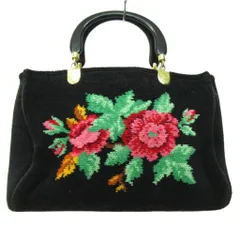 フェイラー FEILER 極美品 花がら ハンドバッグ シュニール織 刺しゅう 黒 ブラック