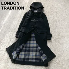 美品 着丈110cm スーパーロング丈 ロンドントラディション LONDON TRADITION ダッフルコート 黒 ブラック レディース 36 S ウール 英国製 通勤 通学 お出かけ マキシ丈 美シルエット ベイクルーズ
