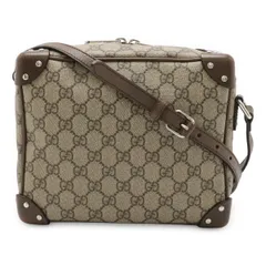GUCCI グッチ GGスプリーム ショルダーバッグ 斜め掛け PVC レザー スタッズ ベージュ 茶 ダークブラウン シルバー金具 201538 