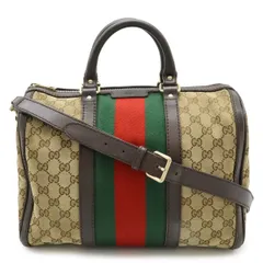 GUCCI グッチ GGキャンバス シェリーライン ハンドバッグ ミニボストンバッグ 2WAY ショルダーバッグ レザー カーキベージュ ダークブラウン 247205