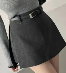 ベルトミニスカート -ブラック グレー S