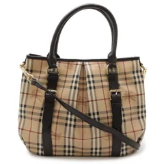 BURBERRY バーバリー ノバチェック チェック柄 トートバッグ 2WAY ショルダーバッグ 肩掛け PVC レザー ベージュ ダークブラウン ゴールド金具
