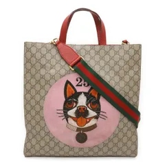 GUCCI グッチ GGスプリーム BOSCO ボスコ アップリケ 犬 ドッグ トートバッグ 2WAY ショルダーバッグ PVC ベージュ ピンク レッド 限定品 450950