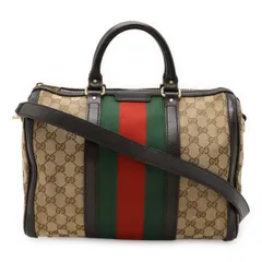 GUCCI グッチ GGキャンバス シェリーライン ハンドバッグ ミニボストンバッグ 2WAY ショルダーバッグ レザー カーキベージュ ダークブラウン 247205