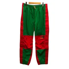 グッチ GUCCI ｘTHE NORTH FACE 663766 ナイロンパンツ トラックパンツ ロゴ 刺繍 切替 XL 緑 グリーン 赤 レッド