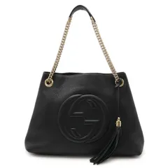 GUCCI グッチ ソーホー インターロッキングG フリンジ トートバッグ チェーンショルダー レザー ブラック 黒 ゴールド金具 アウトレット品 536196