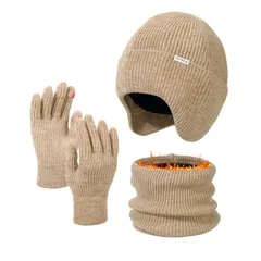人気商品　スキー 登山 キャップ 冬用 アウトドア 保温 防寒 暖かい裏起毛 メンズ 3点セット 手袋 ネックウォーマー ニットキャップ レディース 耳あて ニット帽 [Geyanuo]