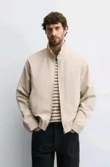 M) ザラ コットン ポケット アウター レギュラーフィット ストーン 6318 290 ハイネック ブルゾン