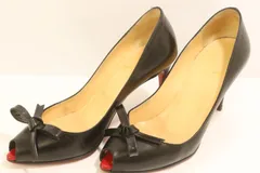 【中古】 Christian Louboutin レディースパンプス 22cm オープントゥ リボンパンプス Christian Louboutin 22cm 黒 ブラック 無地
