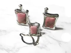 天然石 ロードナイトタイピン・カフスボタンセット　　260101040