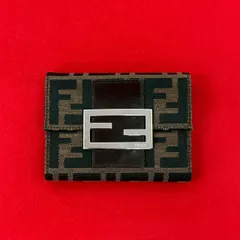 極 美品 FENDI フェンディ ヴィンテージ ズッカ FF 柄 レザー 本革 キャンバス 三つ折り 財布 ウォレット 札入れ 小銭入れ ブラウン 57131