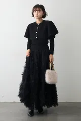 フラーネ同型　ミックス釦ケープ2wayニットブラック+スフレアシメSK 　Frene