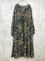 cawaii カワイイ w60398ps アーティスティックに描く花のティアードロング ワンピース 黒 ■■レディース