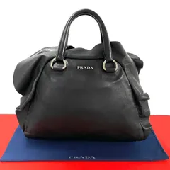 極 美品 希少品 PRADA プラダ ロゴ 金具 レザー 本革 ファスナー ハンドバッグ ミニ ボストンバッグ トートバッグ ブラック 黒 53803