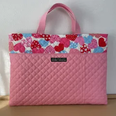 入園入学準備　りんりんのハンドメイド　レッスンバッグ　通園バッグ　絵本袋　キルティング　ハート