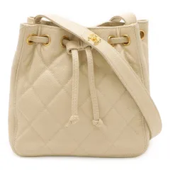 CHANEL シャネル マトラッセ ショルダーバッグ セミショルダー ミニバッグ 巾着 キャビアスキン レザー ベージュ ゴールド金具