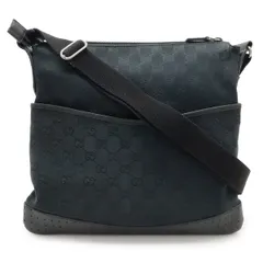 GUCCI グッチ GGキャンバス ショルダーバッグ メッセンジャーバッグ 斜め掛け パンチング レザー ブラック 黒 シルバー金具 145857 