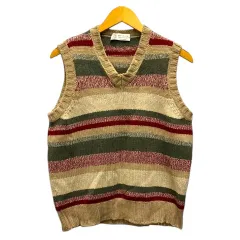 ブルネロクチネリ BRUNELLO CUCINELLI ニットベスト Vネック カシミヤ ボーダー 50 ベージュ マルチカラー