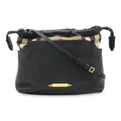 BURBERRY バーバリー メガチェック チェック柄 ショルダーバッグ 斜め掛け 巾着型 レザー ブラック 黒 ブラウン ゴールド金具