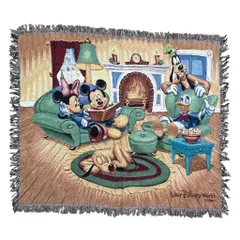 vintageラグ ブランケット マルチカバー タペストリー 00s 00年代 USA製 MADE IN USA ディズニー Disney ミッキー ミニー グーフィー ドナルドダック プルート 絵画 アート Rug Throw Blanket 2607