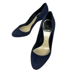 ディオール Dior パンプス シューズ ラウンドトゥ ピンヒール スエード 34.5 紺 ネイビー