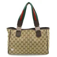 GUCCI グッチ GGキャンバス シェリーライン トートバッグ ハンドバッグ ショルダーバッグ 肩掛け カーキベージュ ダークブラウン 145810