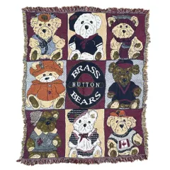 vintageラグ ブランケット マルチカバー タペストリー アニマル 動物 ブラスボタンベアーズ くま テディベア かわいい ぬいぐるみ 図鑑 集合 キャラクター Rug Throw Blanket Animal 2611
