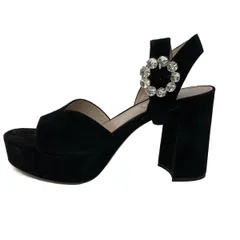 miumiu(ミュウミュウ) サンダル 38 1/2 レディース - 黒×クリア ビジュー