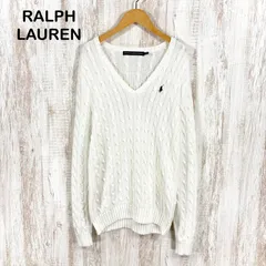 古着 RALPH LAUREN SPORT ラルフローレンスポーツ  ポニーロゴ刺繍 Vネック コットン ケーブルニット 長袖 セーター ホワイト