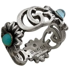 グッチ GUCCI ダブルG フラワー リング 指輪 リング 7号 シルバー925 シルバー ブルー レディース 【中古】