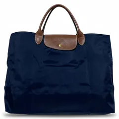 LONGCHAMP(ロンシャン) トートバッグ ル・プリアージュオリジナル ダークネイビー×ブラウン 折りたたみ レザー