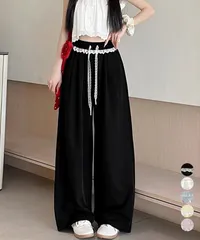 レース付きワイドパンツ イージーパンツ夏