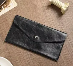 シワ加工 植物タンニンなめしレザー 長財布 大容量 ソフトレザー スマホ収納可 封筒型 クラッチ