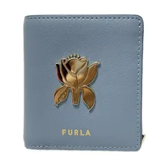 FURLA(フルラ) 2つ折り財布美品  - ライトブルー フラワー(花) レザー