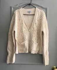 ST JOHN セントジョン パール ケーブル編み ニット カーディガン Lサイズ