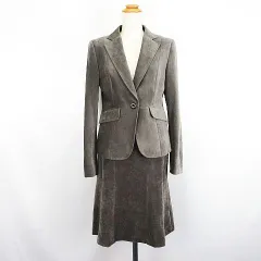 23区 オンワード樫山 セットアップ スカートスーツ スエード調 ジャケット テーラード 長袖 スカート ひざ丈 フレア 38 ブラウン ※EKM