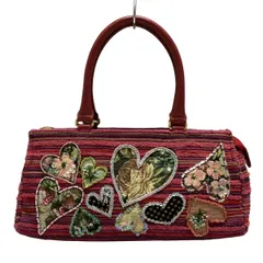ThinkBee(シンクビー) ハンドバッグ - レッド×ピンク×マルチ ビーズ/ハート/ボーダー/スパンコール コットン、レザー