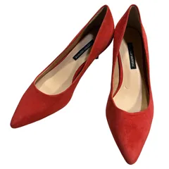 PARADIS COULEUR パラディクルール レッド スエード パンプス レディース 24.0  【DD123】