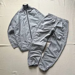 2004年1月製　00s　archive　old adidas　オールドアディダス　ナイロン　トラックジャケット×トラックパンツ　ドローコード　上下セットアップ　ジャージ　光沢　グレー　パフォーマンスロゴ刺繍　3 stripes　O　Y2K　テック　C-BOY