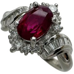 12号 ビルマ産ピジョンブラッドルビー（マイナー） 1.121ct ダイヤモンド 0.41ct リング・指輪 Pt900プラチナ 6.7g レディース 【中古】【真子質店】【NN】