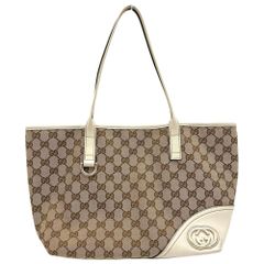 【GUCCI/グッチ】169946 トートバッグ トートバッグ GGキャンバス/レザー ベージュ/ホワイト/ゴールド金具 レディース 【中古】【真子質店】【BL】
