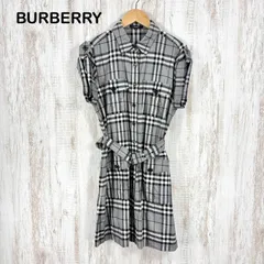 美品 BURBERRY LONDON バーバリーロンドン チェック ベルト付き 2way 半袖 シャツ ワンピース グレー 大きいサイズ