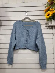 #レディース ファッション ブルー カラー クロップド ニット カーディガン