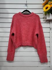 #レディース ファッション イエロー ウール ピンク色 クロップド ニット Tシャツ