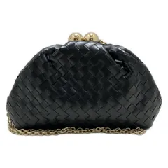 COLE HAAN(コールハーン) クラッチバッグ - 黒×ゴールド 編み込み/がま口 レザー