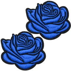 【特価セール】ワッペン アイロン 2枚セット バラ 薔薇 アップリケ ドナリー 刺繍 ハンドメイド 手芸 DIY リメイク 補修 (ブルー)