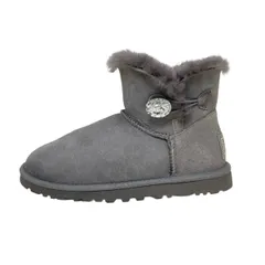UGG(アグ) ショートブーツ 22 レディース ミニベイリーボタン ブリング 1003889 グレー スワロフスキークリスタル/ラインストーン ムートン