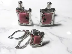 天然石 ロードナイトタイピン・カフスボタンセット　　260101041