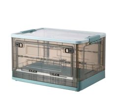 【在庫処分】ふた付き 収納ボックス コンテナボックス 大容量 衣装ケース 収納ケース 折りたたみ 整理ボックス 服 書類 ベッド下 衣類 小物入れ (ブルー)