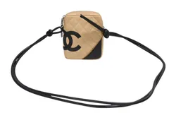 CHANEL シャネル ポシェット ミニ ショルダーバッグ カンボンライン ココマーク8番台 ベージュ ブラック 美品 中古 4b008295